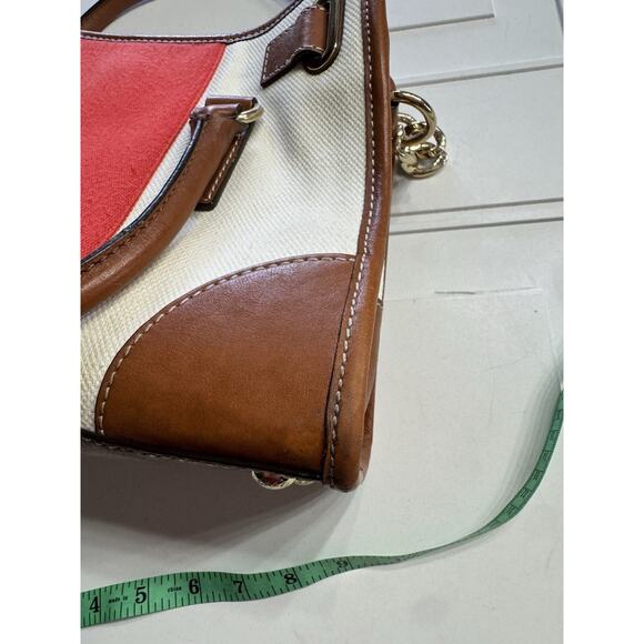 Michael Kors Hamilton Mono Red Stripe Canvas Leather Tote Large Lock Chain - Picture 10 of 10